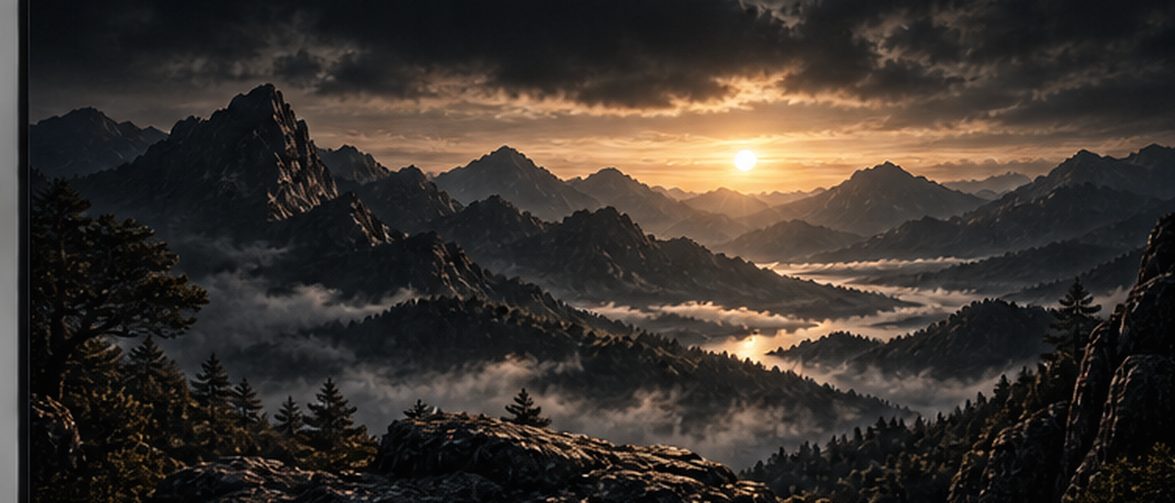 Mountain ranges emerging above a quiet sea of clouds